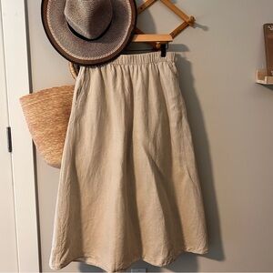 🌾 Eileen Fisher Organic Linen Midi Skirt – SP – Pockets